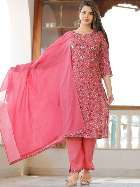 

YAVI Women Pink Ethnic Motifs Embroidered Layered Kurta with Salwar & With Dupatta