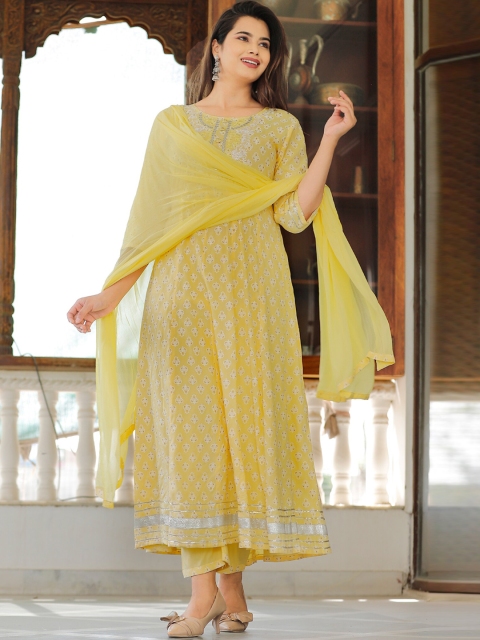 

YAVI Women Yellow Ethnic Motifs Printed Kurta with Salwar & With Dupatta