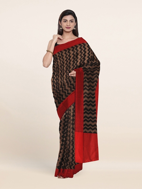 

Pothys Black & Red Woven Design Supernet Saree