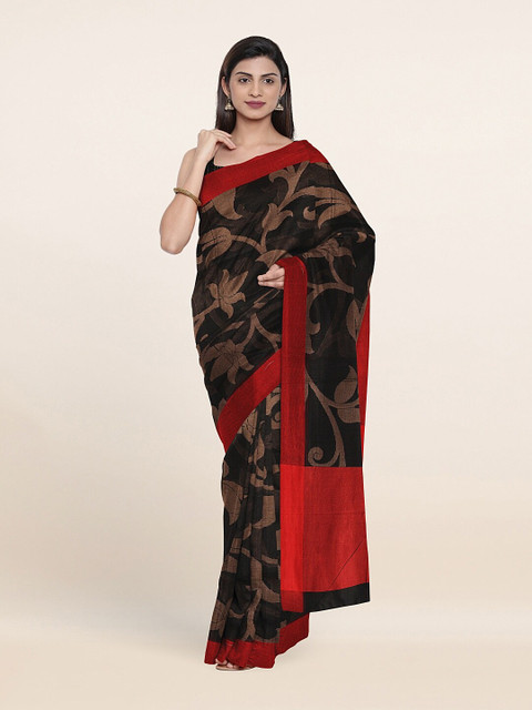 

Pothys Black & Red Floral Supernet Saree