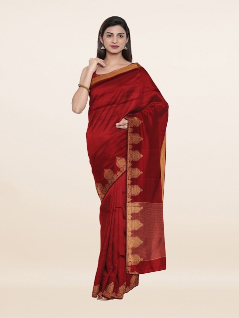 

Pothys Maroon & Gold-Toned Woven Design Saree