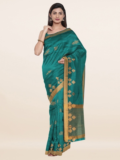 

Pothys Green & Golden Ethnic Motifs Zari Saree