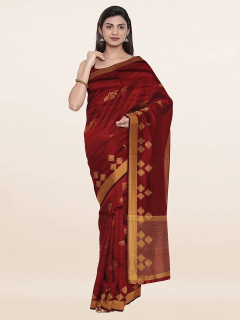 

Pothys Maroon & Gold-Toned Woven Design Cotton Blend Saree