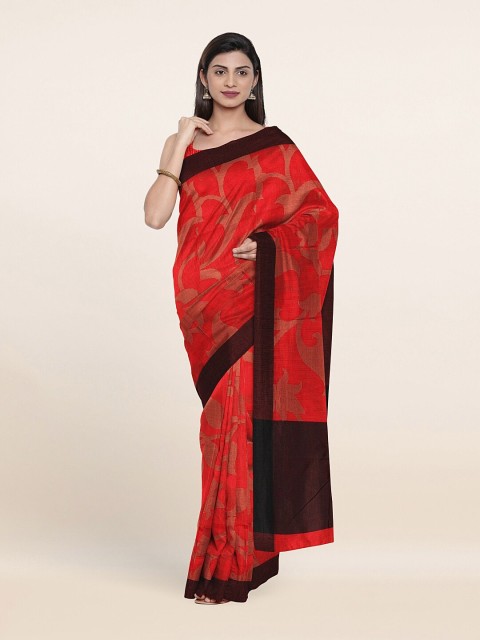 

Pothys Red & Brown Floral Supernet Saree