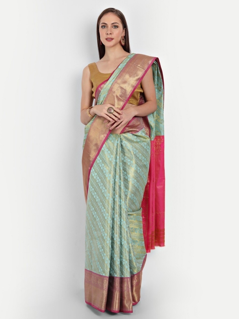 

Royal Rajgharana Saree Sea Green & Pink Woven Design Zari Silk Blend Kanjeevaram Sarees