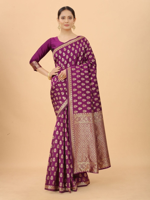 

SATYAM WEAVES Multicoloured & Gold-Toned Ethnic Motifs Silk Cotton Banarasi Saree, Multi