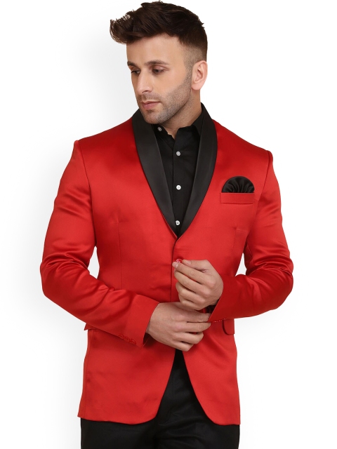 

TAHVO Men Red Solid Slim-Fit Single Breasted Blazer