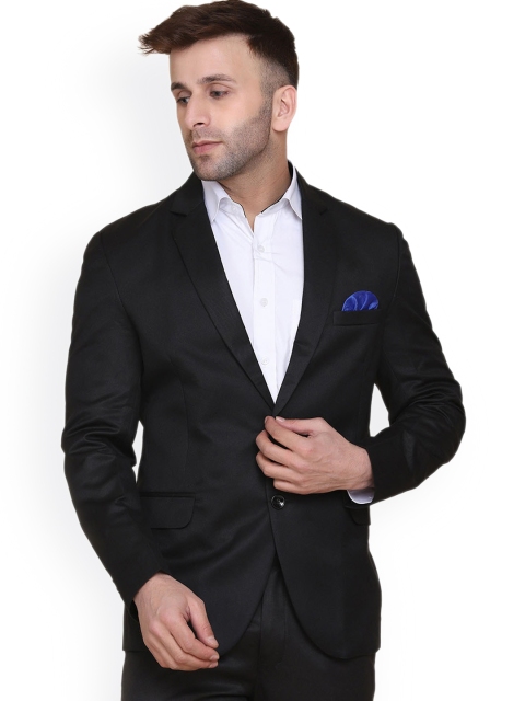 

TAHVO Men Black Solid Slim-Fit Single Breasted Party Blazer