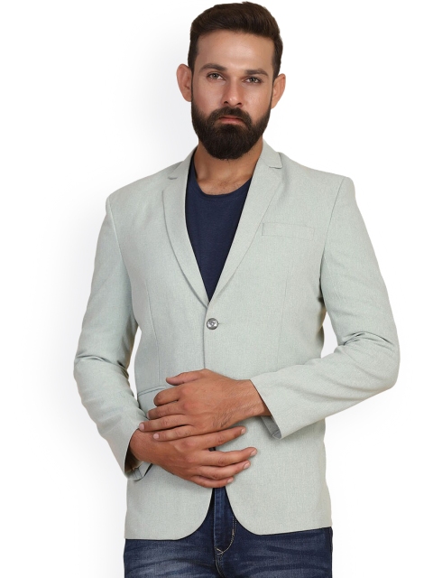 

TAHVO Men Sea Green Solid Slim-Fit Single Breasted Party Blazer