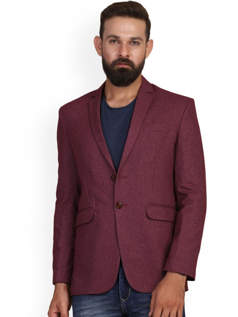 

TAHVO Men Maroon Solid Slim-Fit Single Breasted Blazer