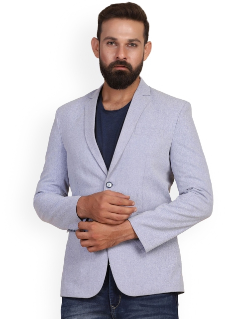 

TAHVO Men Blue Solid Slim-Fit Single Breasted Party Blazer