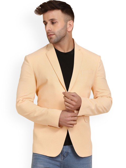 

TAHVO Men Pink Solid Slim Fit Blazers, Orange