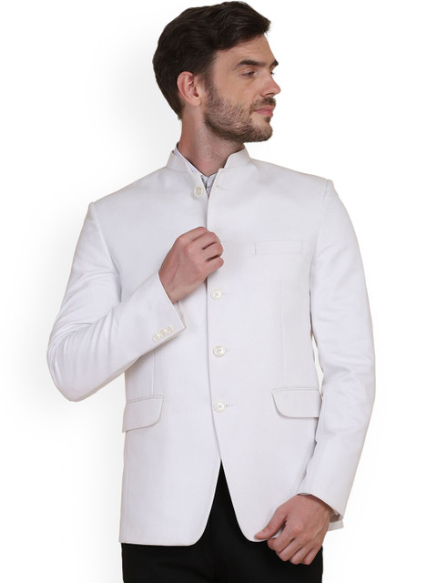 

TAHVO Men White Solid Slim-Fit Single-Breasted Blazers