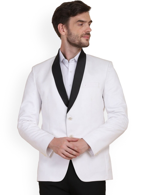 

TAHVO Men White Solid Slim-Fit Single Breasted Blazers