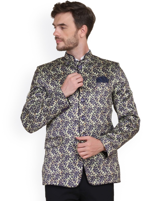 

TAHVO Men Green & Blue Printed Slim-Fit Single-Breasted Blazers
