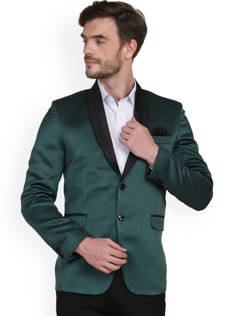 

TAHVO Men Green Solid Slim-Fit Single-Breasted Party Blazer