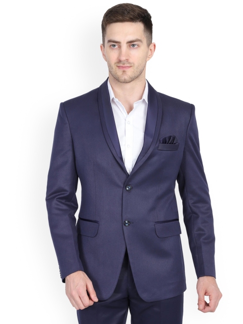 

TAHVO Men Blue Solid Slim-Fit Single-Breasted Casual Blazer