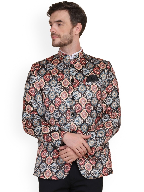 

TAHVO Men Brown & Blue Printed Slim-Fit Single-Breasted Blazers