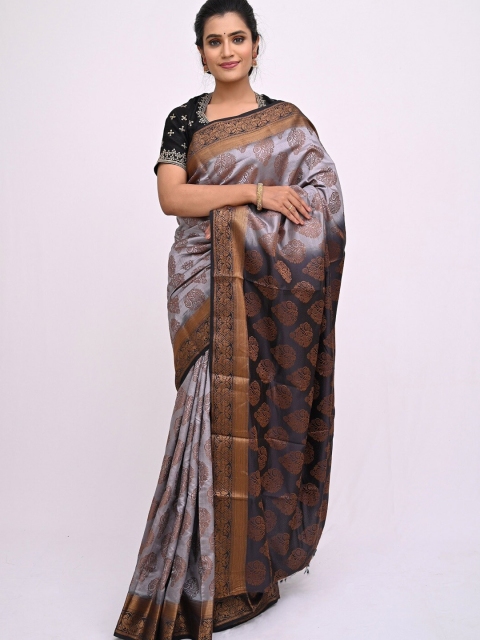 

KAJREE Grey & Gold-Toned Ethnic Motifs Silk Blend Saree