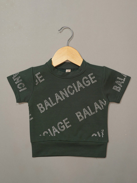 

Mumkins Olive Green Printed Knitted Crop Top