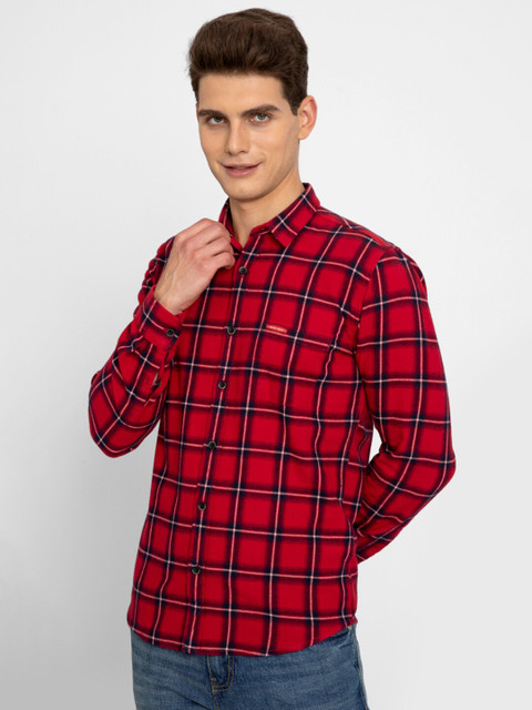 

Snitch Men Red Slim Fit Tartan Checks Checked Casual Shirt