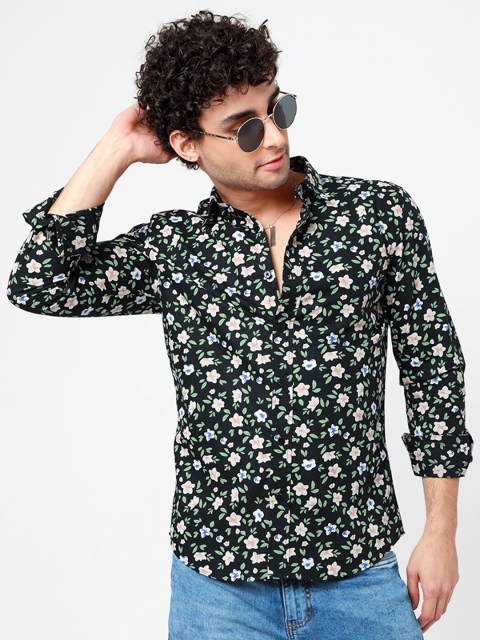 

Snitch Men Black Slim Fit Floral Printed Casual Shirt