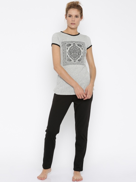 

Sweet Dreams Grey Melange & Black Printed Nightsuit