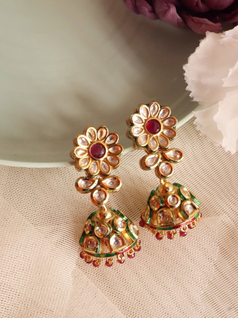 

CURIO COTTAGE Green Contemporary Jhumkas Earrings