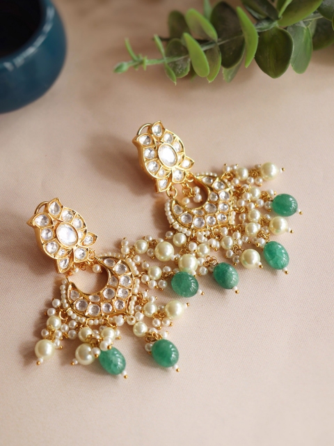 

CURIO COTTAGE Green Contemporary Chandbalis Earrings