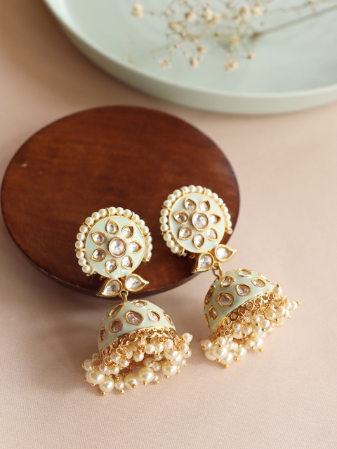 

CURIO COTTAGE Green Contemporary Jhumkas Earrings