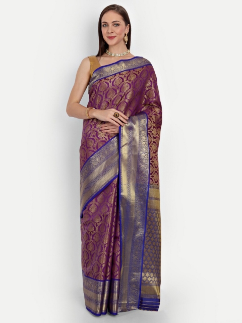 

Royal Rajgharana Saree Purple & Gold-Toned Woven Design Zari Silk Blend Kanjeevaram Sarees