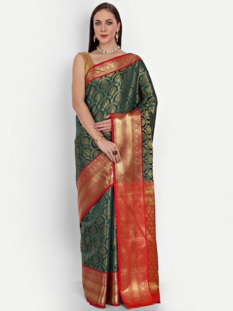 

Royal Rajgharana Saree Green & Red Woven Design Zari Silk Blend Kanjeevaram Sarees
