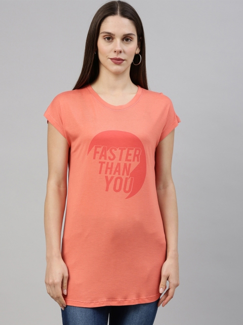 

GOLDSTROMS Women Orange Typography Printed Training or Gym T-shirt