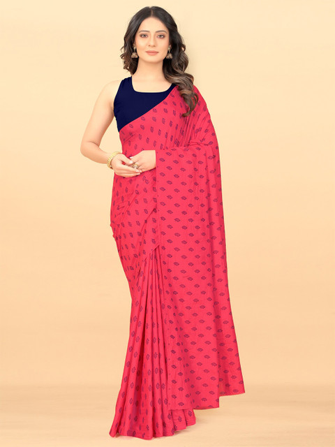 

Wuxi Pink & Black Ethnic Motifs Art Silk Block Print Saree