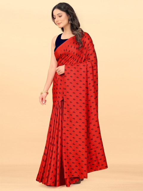 

Wuxi Red & Gold-Toned Ethnic Motifs Art Silk Block Print Saree