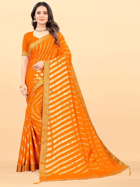 

Wuxi Yellow & Gold-Toned Leheriya Art Silk Leheriya Saree