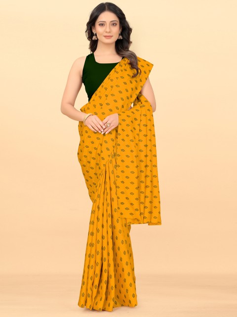 

Wuxi Yellow & Black Ethnic Motifs Art Silk Block Print Saree