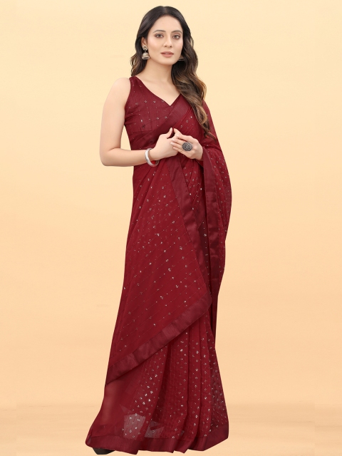 

Wuxi Maroon Embellished Sequinned Pure Georgette Saree