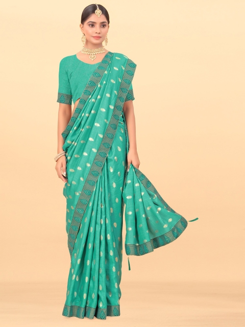 

Wuxi Blue & Gold-Toned Floral Art Silk Banarasi Saree