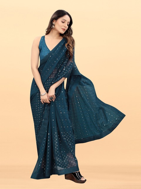 

Wuxi Blue Embellished Pure Georgette Saree