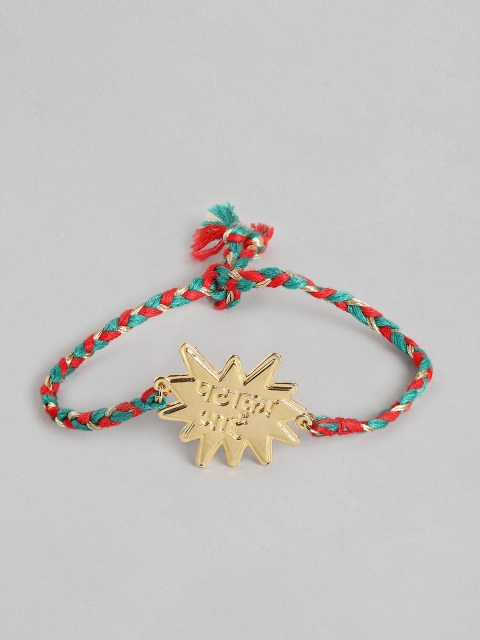 

Pipa Bella Men Green & Red Gold-Plated Typography Textured Braided Rakhi