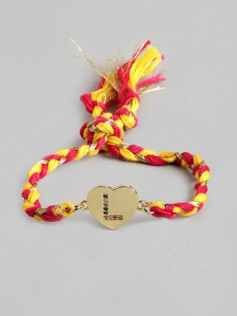 

Pipa Bella Men Gold-Toned Heart Shape L Initial Pendant Rakhi, Red