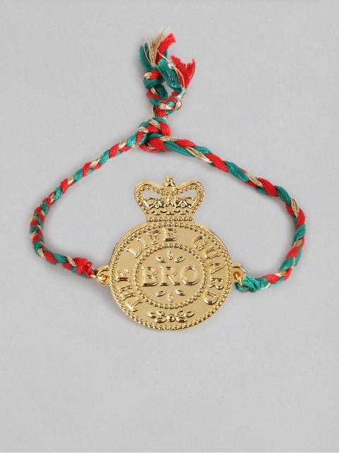 

Pipa Bella Men Green & Red Gold-Plated Typography Textured Braided Rakhi