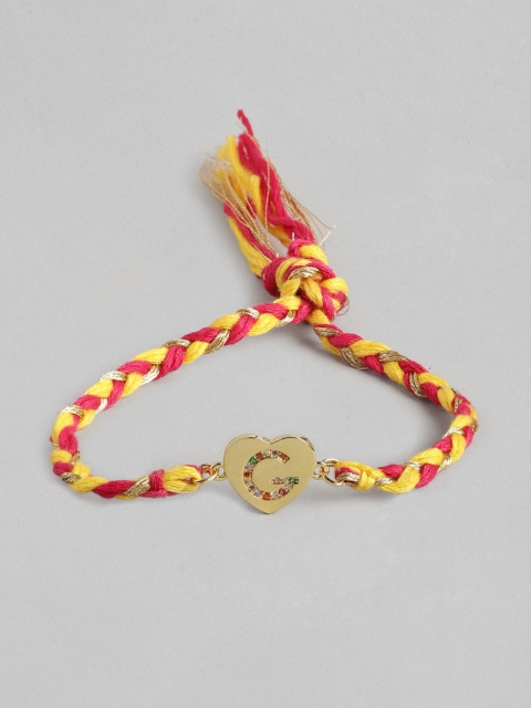 

Pipa Bella Men Yellow & Orange Gold-Toned Heart Shape Capital G Initial Pendant Rakhi