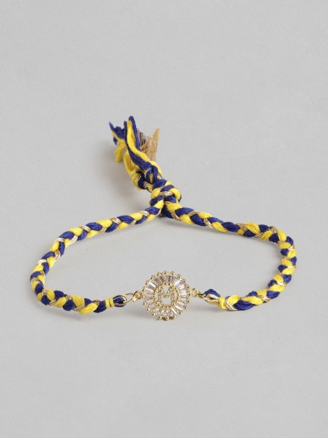 

Pipa Bella Men Blue & Yellow CZ-Studded Typography Rakhi