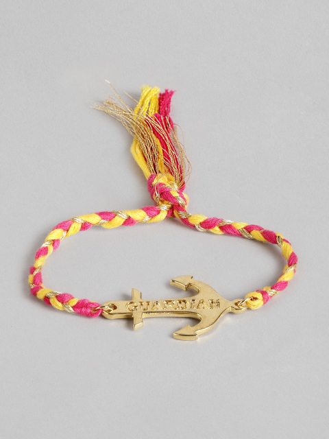 

Pipa Bella Men Red & Yellow Gold-Plated Anchor Textured Braided Rakhi