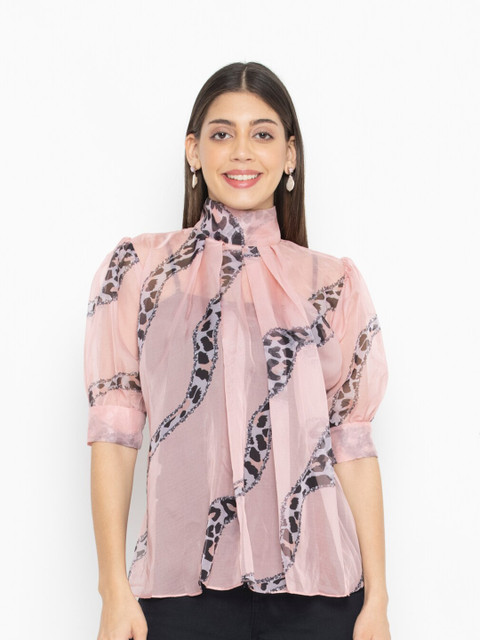 

SEW YOU SOON Women Pink Animal Printed High Neck Top