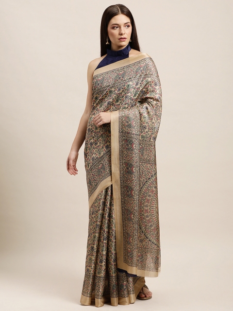 

KALINI Navy Blue & Beige Ethnic Motifs Printed Saree