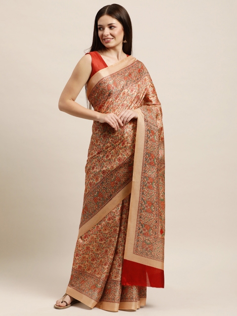 

KALINI Beige & Red Ethnic Motifs Printed Saree