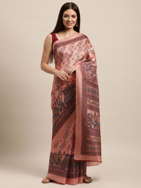 

KALINI Peach-Coloured & Green Ethnic Motifs Printed Saree